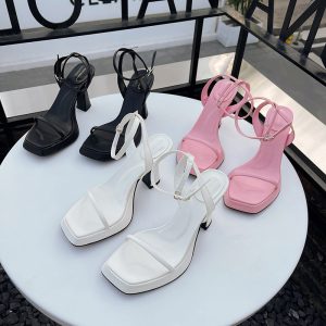 2022 Summer Fashion Minimalist One-Strap High Heel Sandals Daily Buckle Open Toe Backless Women Shoes