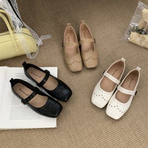 Vintage Mary Jane Shoes for Women 2025 Spring Autumn New Square Toe Shallow Mouth Soft Flat French Style with Dress Single Shoes