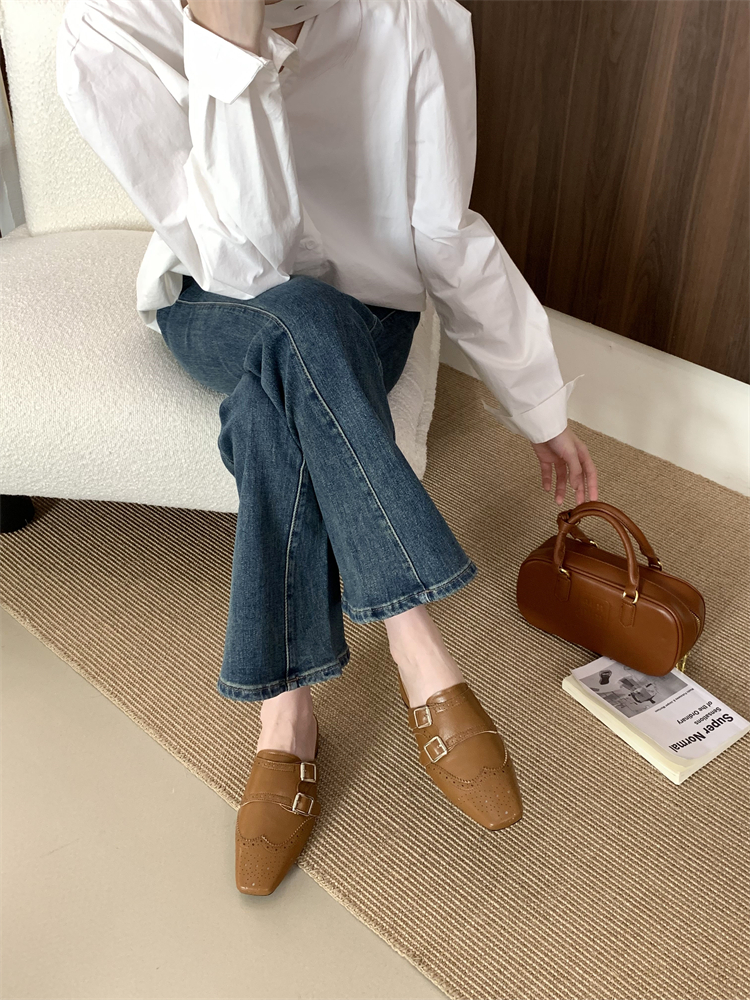 French Style Carved Hollow Out Chunky Heel Slippers Women 2025 New Fashion Daily Wear - Image 2