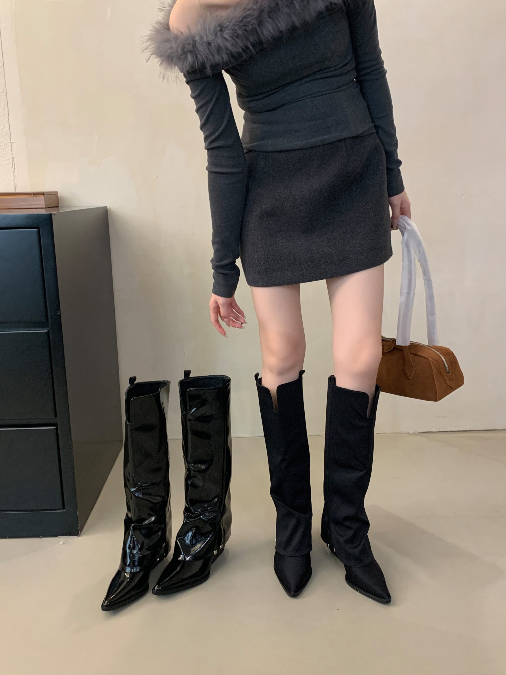 BUBUFLY Women's Over Knee High Boots Chunky Heel Stretch Shaft Pointed Toe Elevator Boots Fall 2025