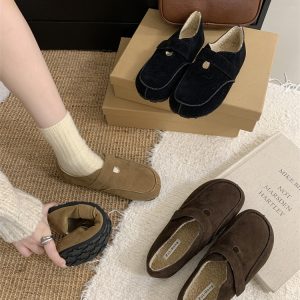 Vintage Flat 2025 Deep Mouth Single Shoes Fashion Versatile Suede One-Step Loafers Bean Shoes