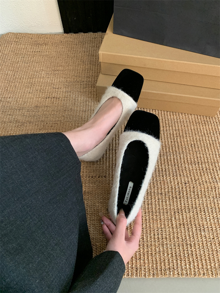 French Flat 2025 Warm Milk Tea Apricot Fur Women's Shoes Autumn Winter Velvet Little Fragrance Style with Dress Grandma Cotton Shoes - Image 2