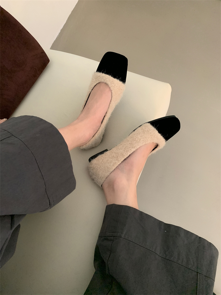 French Flat 2025 Warm Milk Tea Apricot Fur Women's Shoes Autumn Winter Velvet Little Fragrance Style with Dress Grandma Cotton Shoes - Image 3