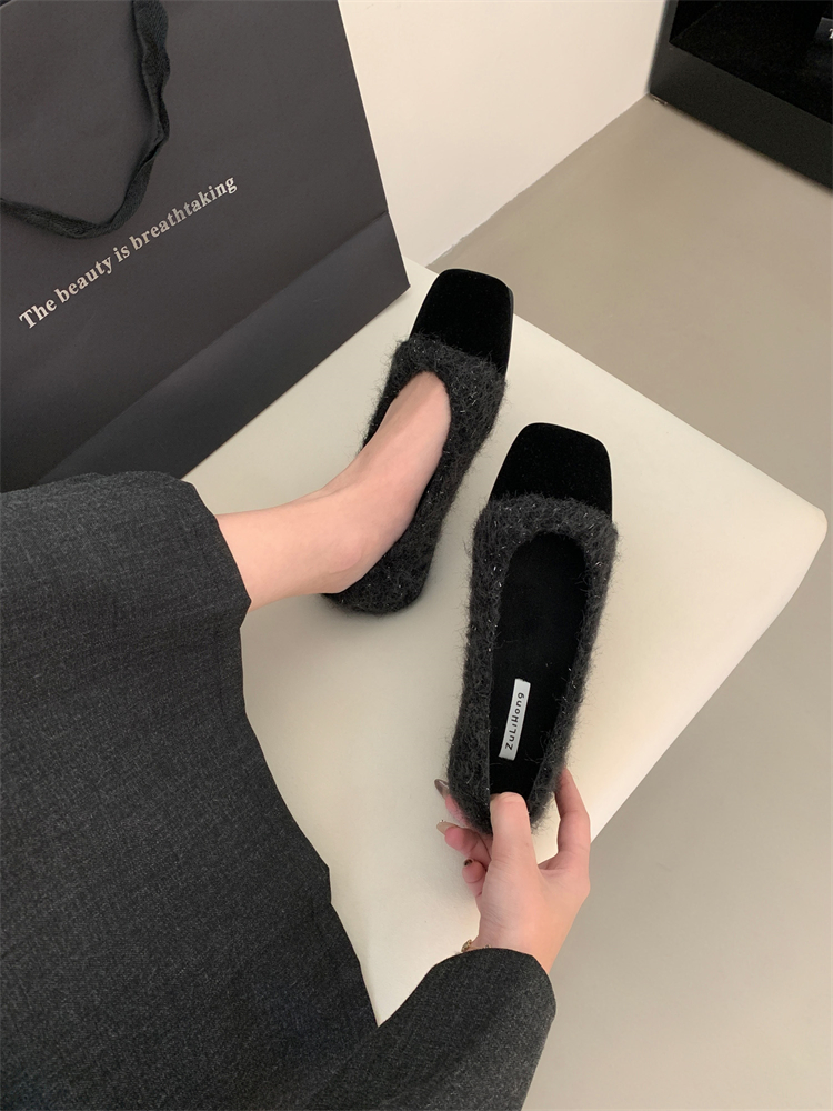 French Flat 2025 Warm Milk Tea Apricot Fur Women's Shoes Autumn Winter Velvet Little Fragrance Style with Dress Grandma Cotton Shoes - Image 4