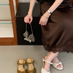 Summer Women's Platform Slippers with Bow and Floral Print Open Toe Sandals